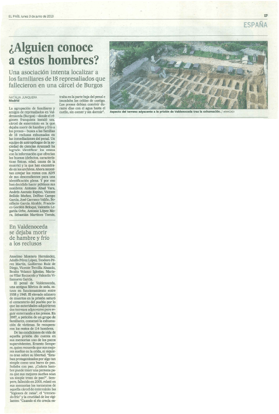 Artículo de El País en su edición en papel